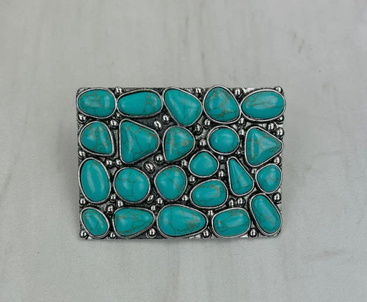 Silver Metal with
Blue Turquoise Stone Rectangle Belt
Buckle 3 inches width