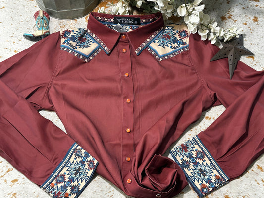 RUST AZTEC YOKE WESTERN BUTTON DOWN TOP