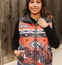 Red Black Boot Printed Western Yoke Vest (it is red not orange)