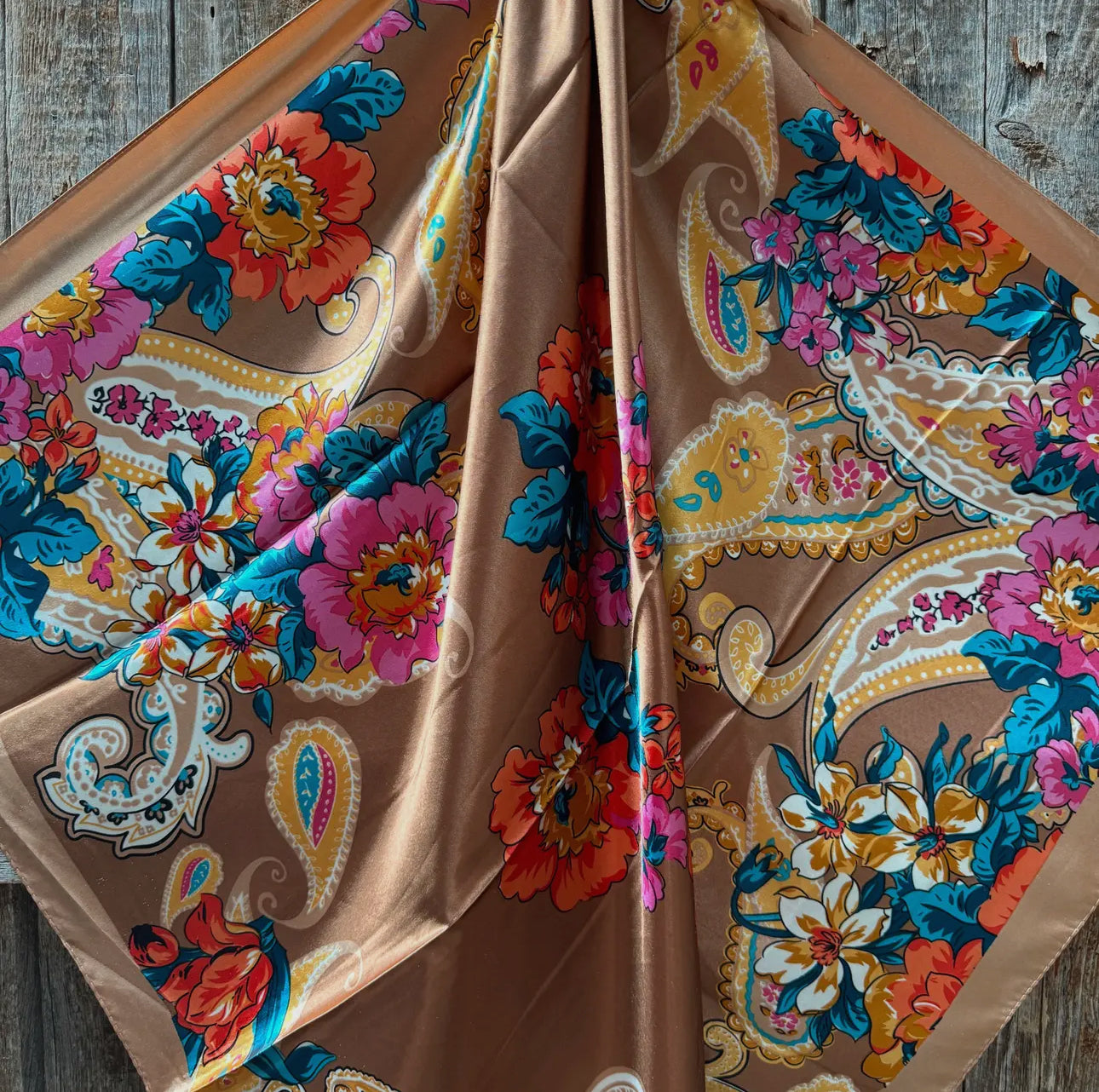 35X35" Tan Big Floral Wild Rag