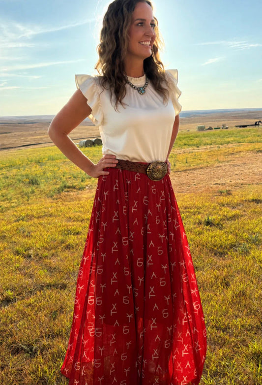 RED DIRT BRANDED MAXI SKIRT
