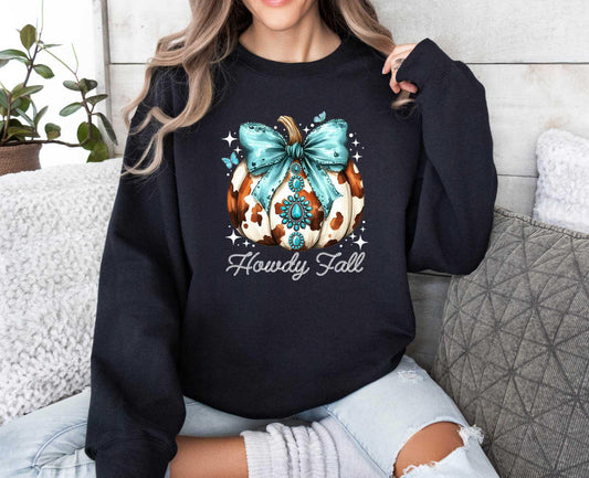 Howdy Fall Pumpkin Coquette Sweatshirt(black)