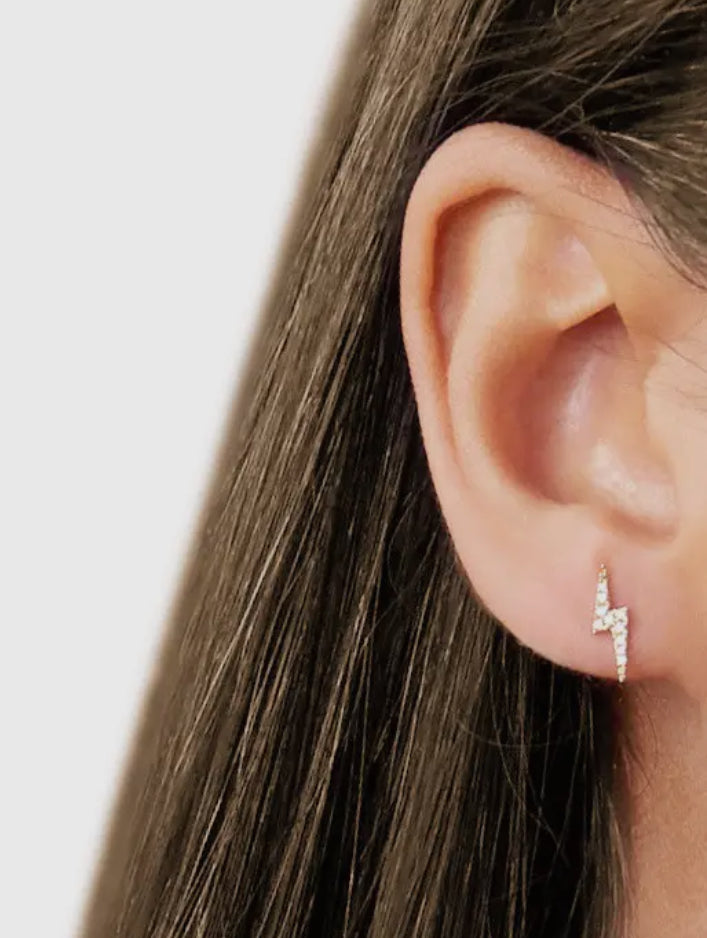 Lighting Bolt Screw Flat Back Earrings. Sterling Silver (925)