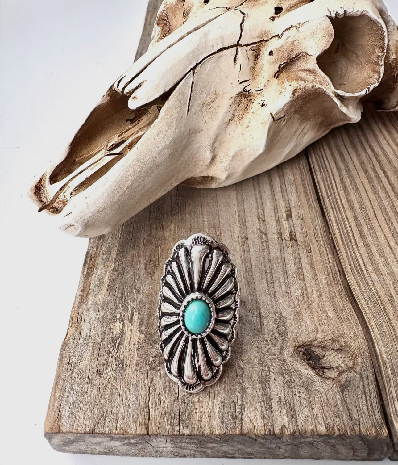 Oval Western Concho Turquoise Stone Cuff Ring