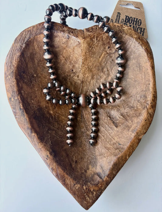 Western Navajo Pearl Bead Coquette
Bow Necklace