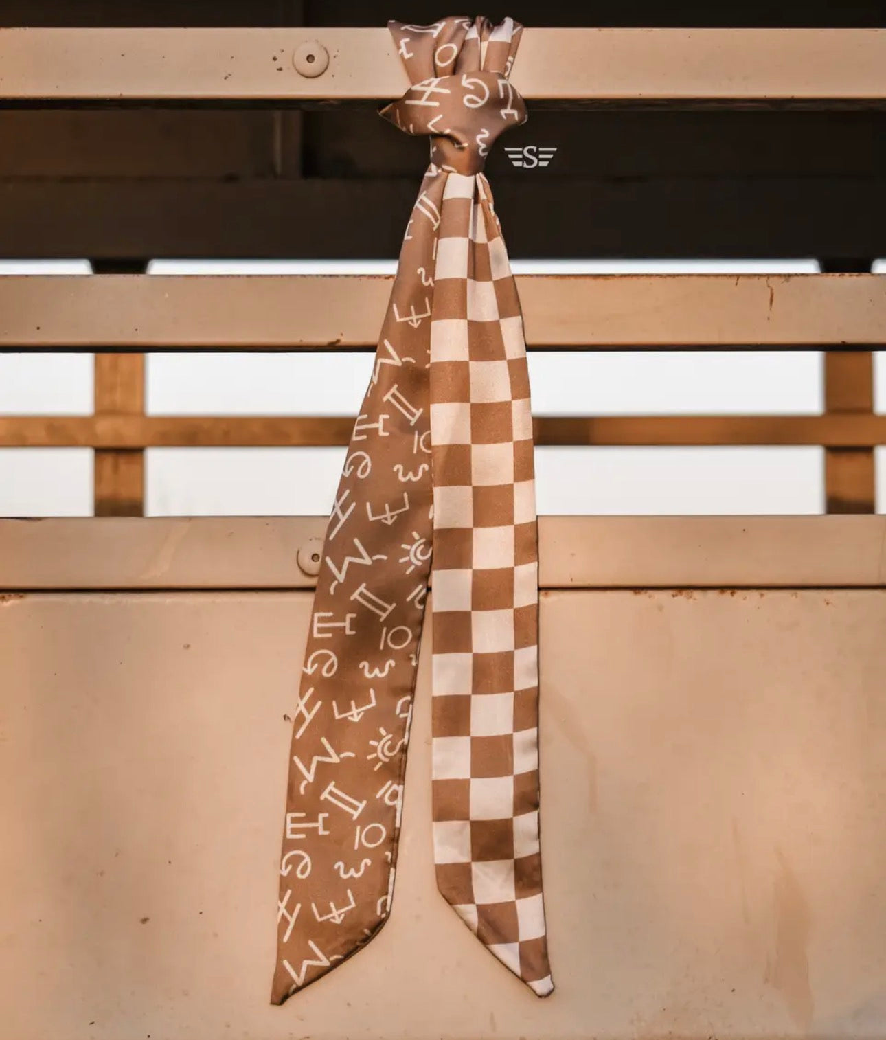 Neutral Checked Brand Twilly