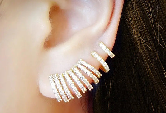 Cz. Diamond Multi Row Huggies Earrings COLOR available: Sterling Silver (925)
