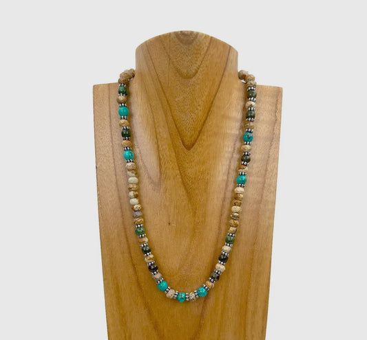 19 Inches
Brown Jasper and Blue Turquoise Stone Necklace