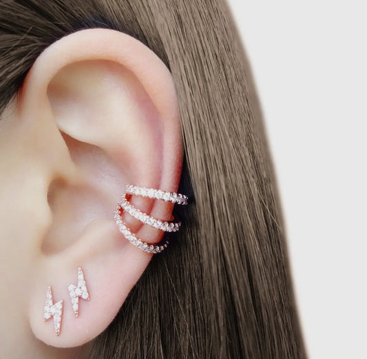 Cz Lighting Bolt Stud Earrings. Sterling Silver (925).