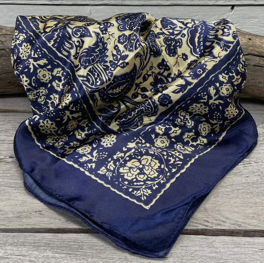 35X35" Royal Blue & Cream Paisley Wild Rag