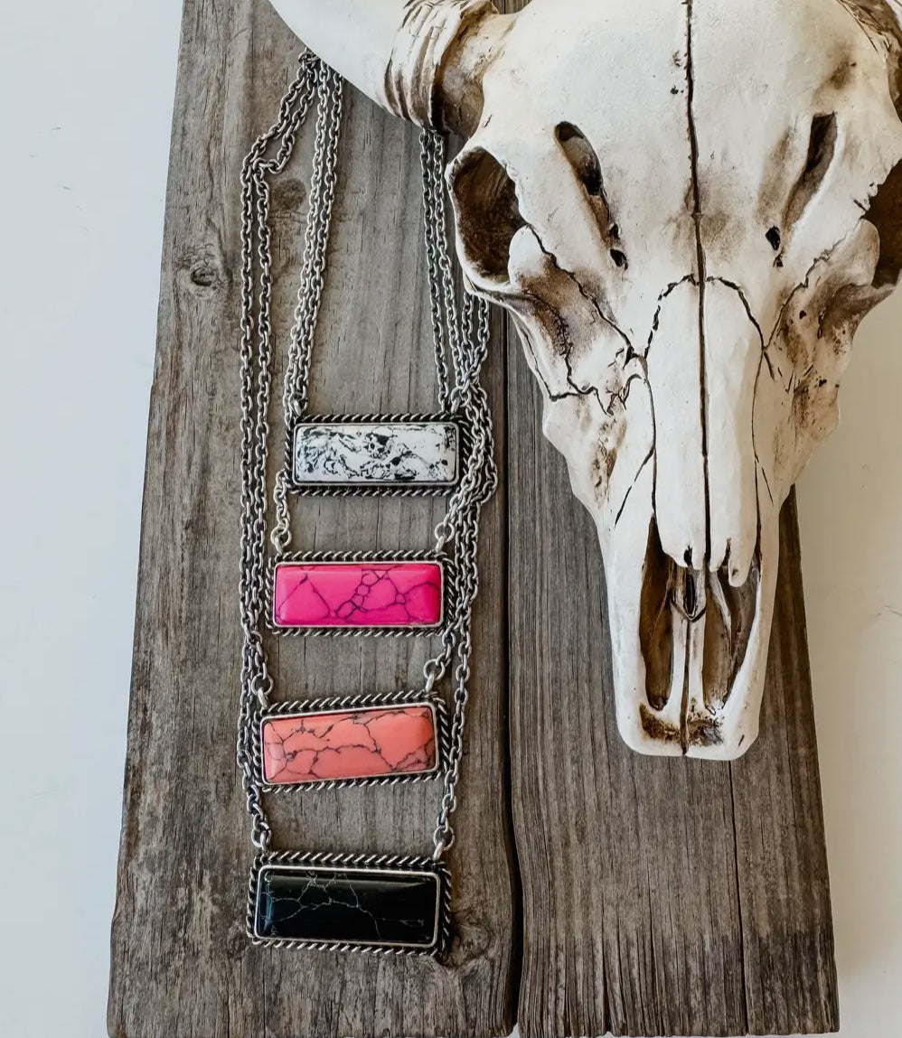 Western Semi Stone Bar Necklace BLACK
