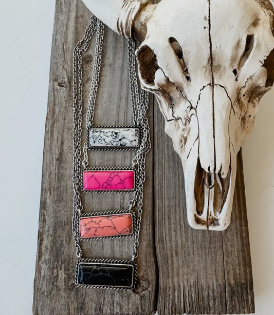 Western Semi Stone Bar Necklace BLACK