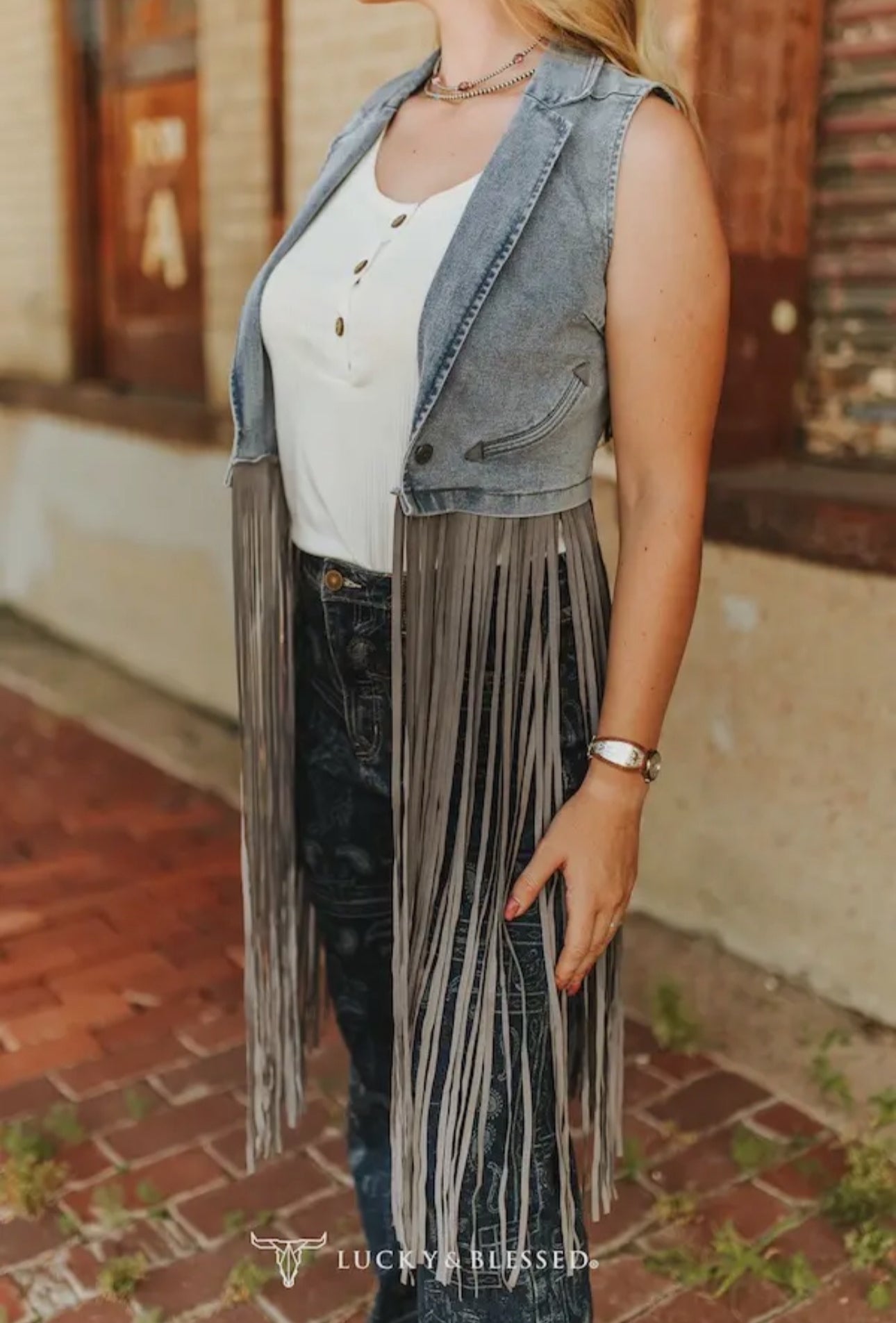 Stone Wash Denim Fringe
Denim Vest