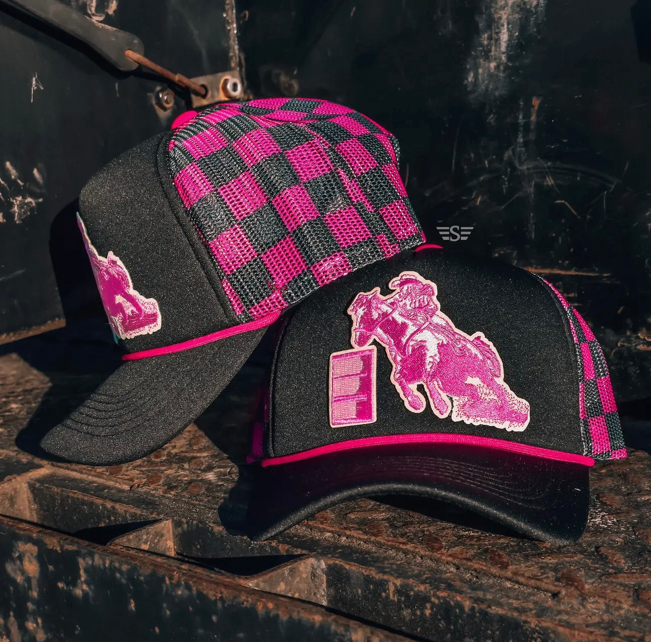 Pink Barrel Racer Checked Trucker Cap