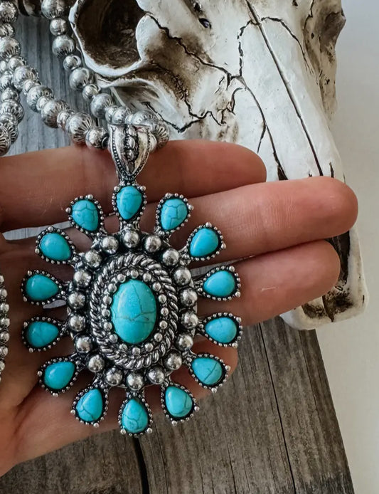 Western Pendant Navajo Style Necklace- Turquoise