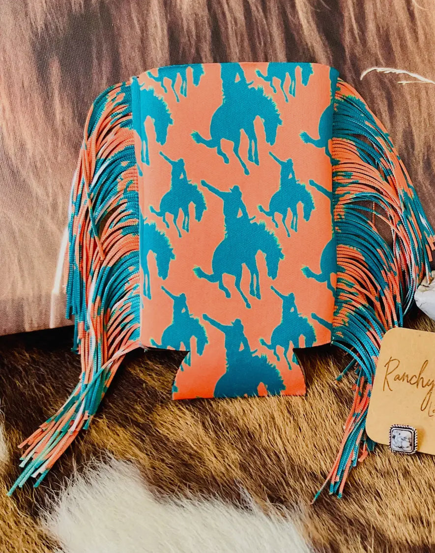 Teal & Orange Fringe Bronco Koozie |
Western Rodeo Can Holder