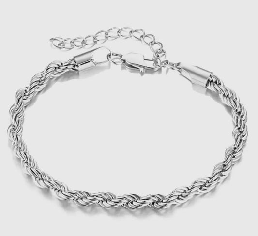 Twisted Rope Chain Bracelet. Surgical Stainless Steel ﻿                                    E-Coating (AntiTarnish)