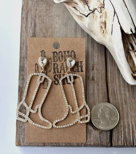 Western Style Rhinestone & Glass Stone Post Drop Earrings cowboy boots