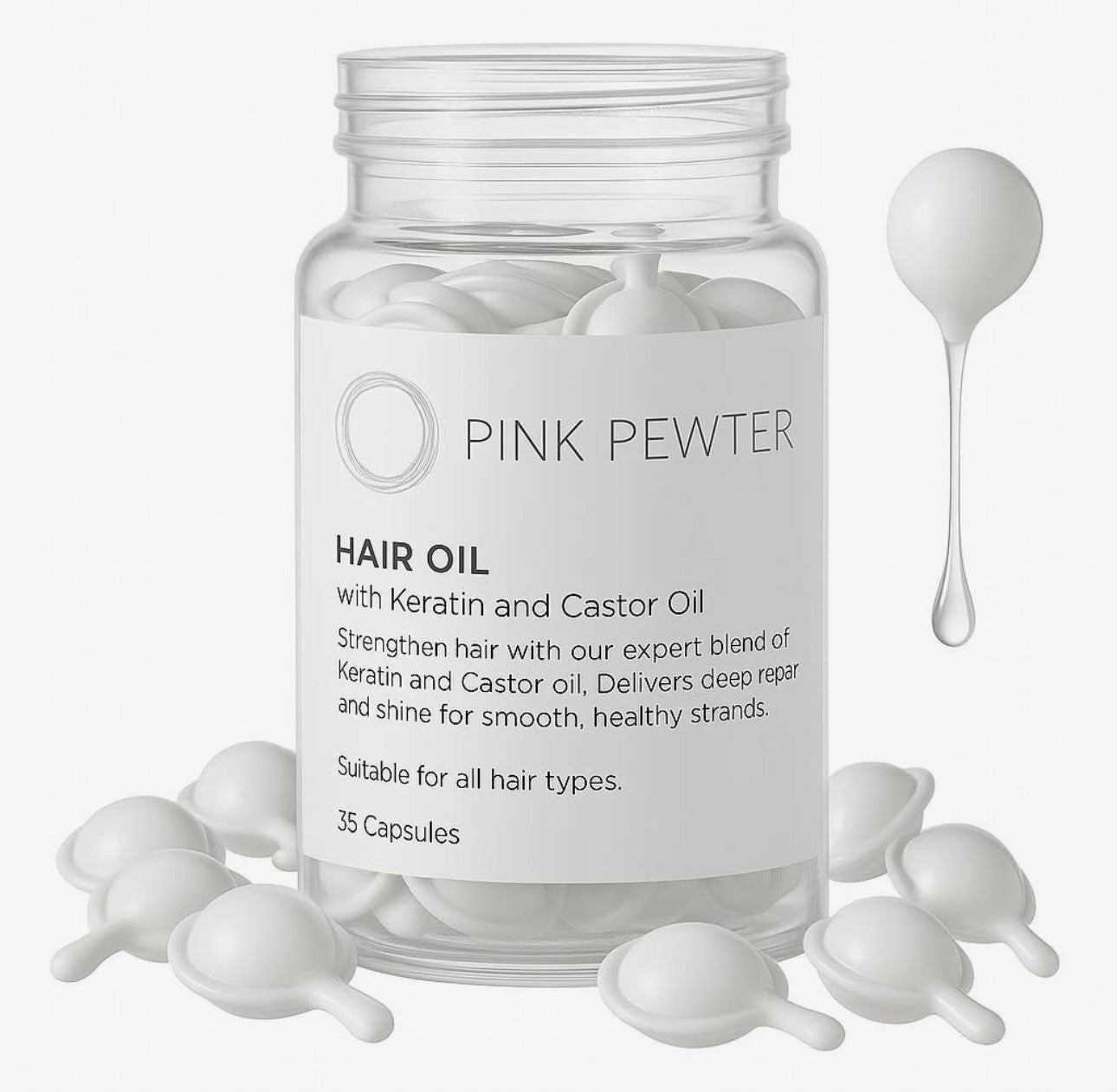 Hair Oil Capsules - Strengthening Blend with Olive, Jojoba, Sunflower Seed, Castor Oil, Rosemary & Keratin (Repair and Frizz Control)