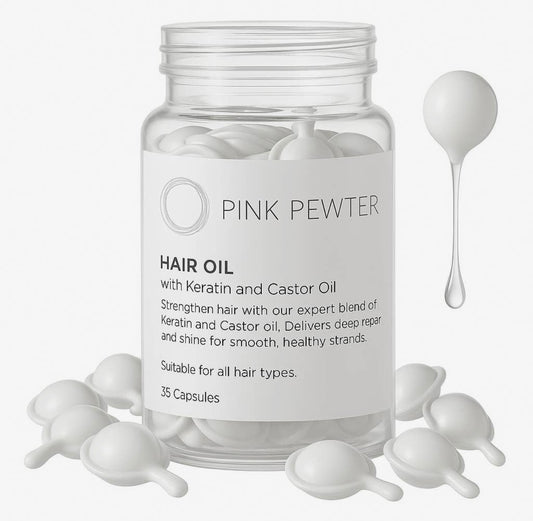 Hair Oil Capsules - Strengthening Blend with Olive, Jojoba, Sunflower Seed, Castor Oil, Rosemary & Keratin (Repair and Frizz Control)