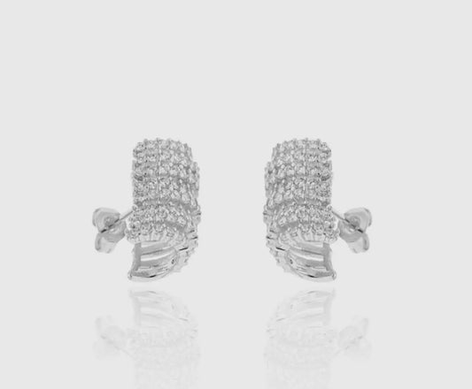 Cz. Diamond Multi Row Huggies Earrings COLOR available: Sterling Silver (925)