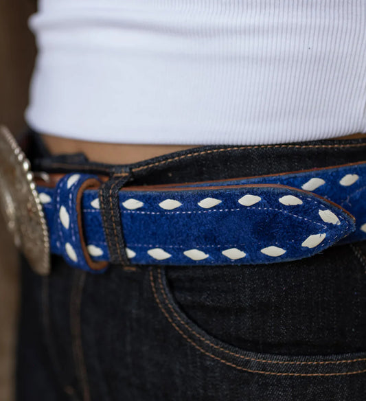 COLORED LEATHER BUCKSTITCH BELT ROYAL BLUE