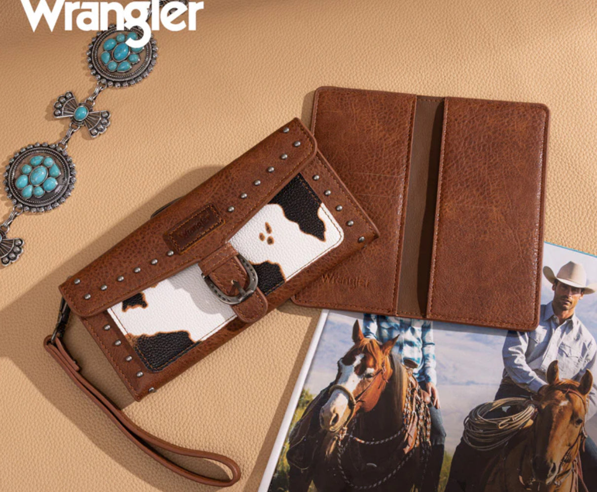 Wrangler Western Tri-Fold RFID Wallet/Wristlet With Detachable Credit Card Holder.