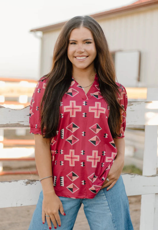 BERRY AZTEC TOP