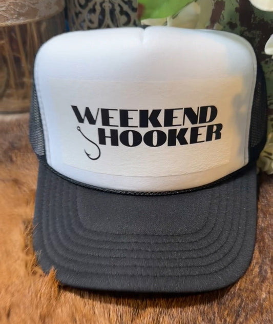 Weekend Hooker Trucker Cap, Black & White Trucker Hat, Fishing Hat, Trendy Hat, Foam Trucker Hat, Summer Hat, Boating Hat