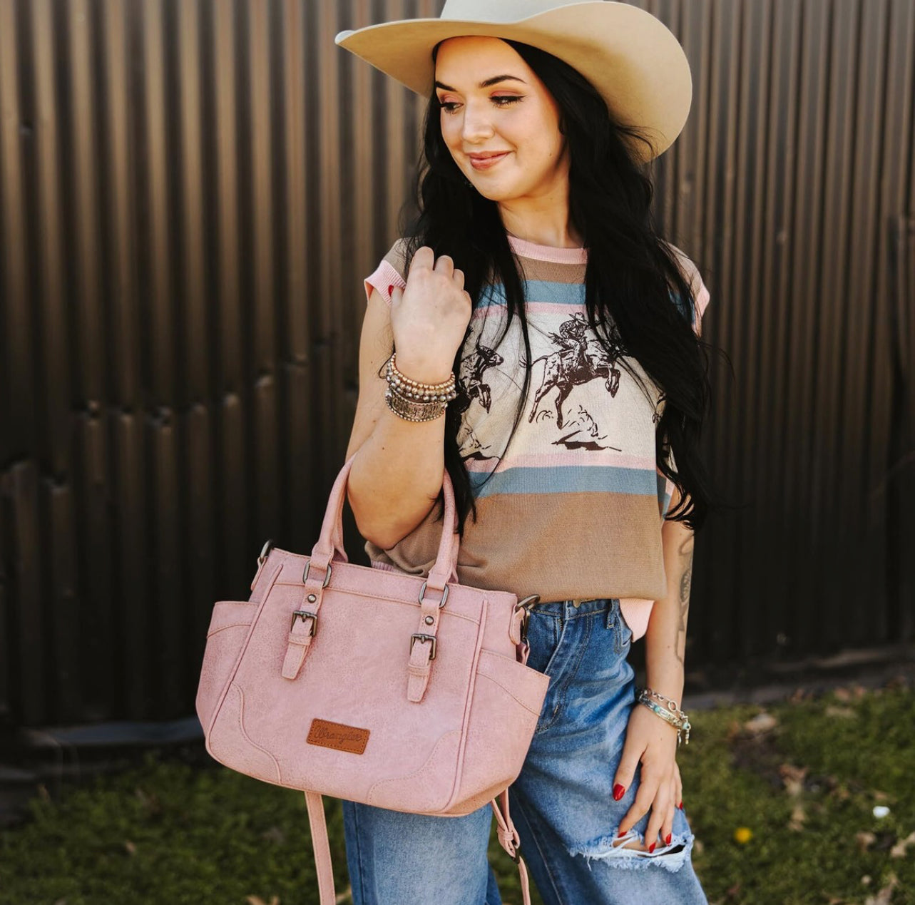 Wrangler Tote Bag for Women Pink Purse for Woman Medium Ladies Crossbody Handbag.