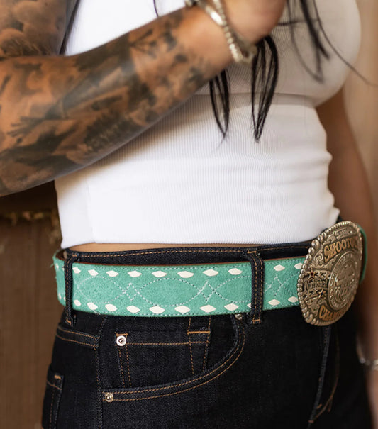 COLORED LEATHER BUCKSTITCH BELT MINT