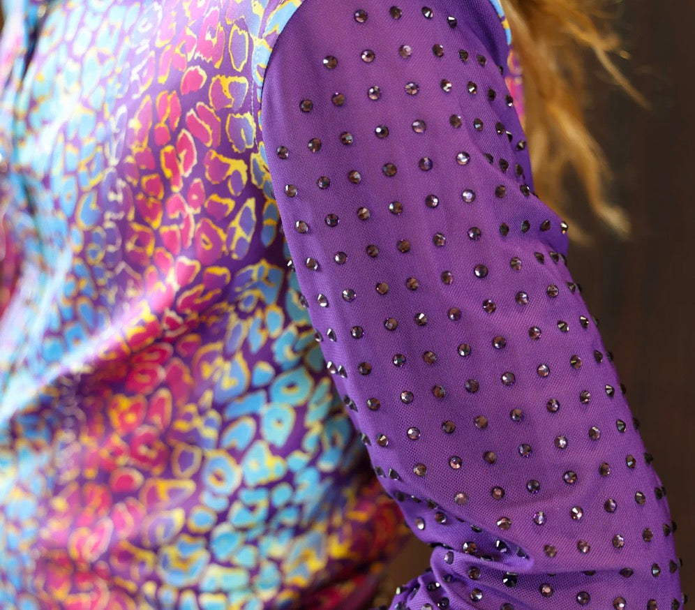 *YOUTH* COSMIC CHEETAH MESH SLEEVE PERFORMANCE RODEO SHIRT