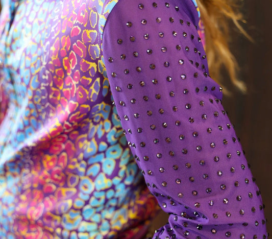 *YOUTH* COSMIC CHEETAH MESH SLEEVE PERFORMANCE RODEO SHIRT