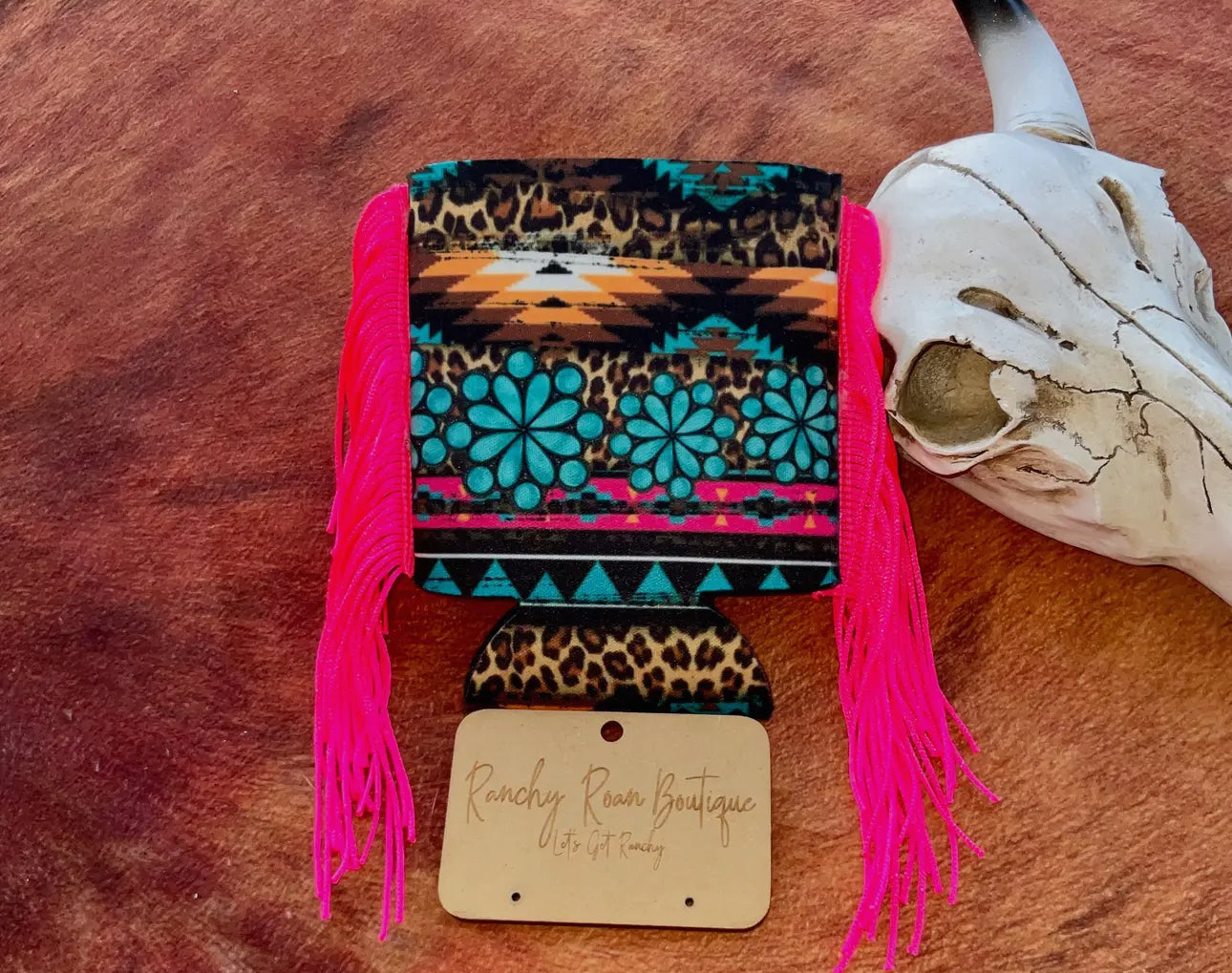 Western graphic fringe koozie