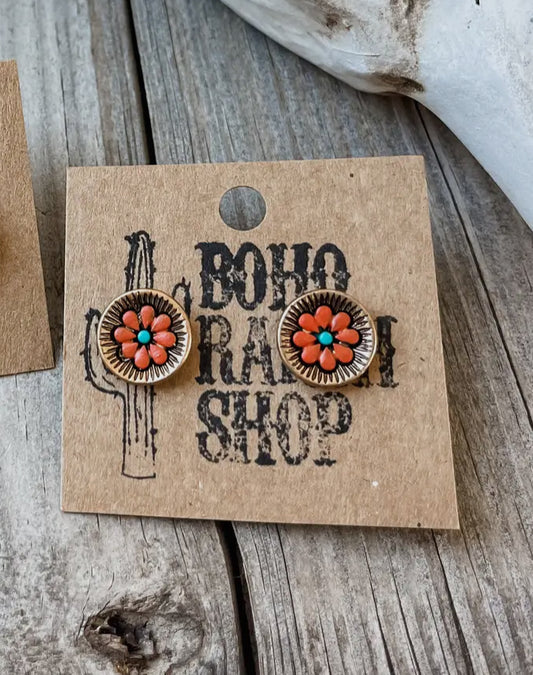 Western Flower Round Stud Earrings