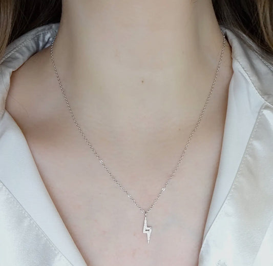 Cz Lightning Bolt Charm Necklace. Sterling Silver (925)
