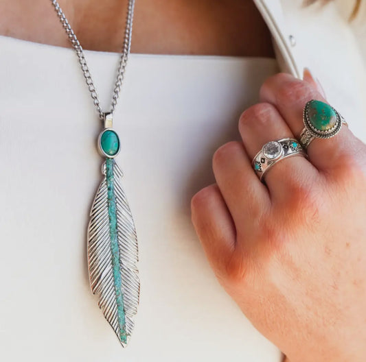 The Feather Pendant Necklace. Antler Rings brand.