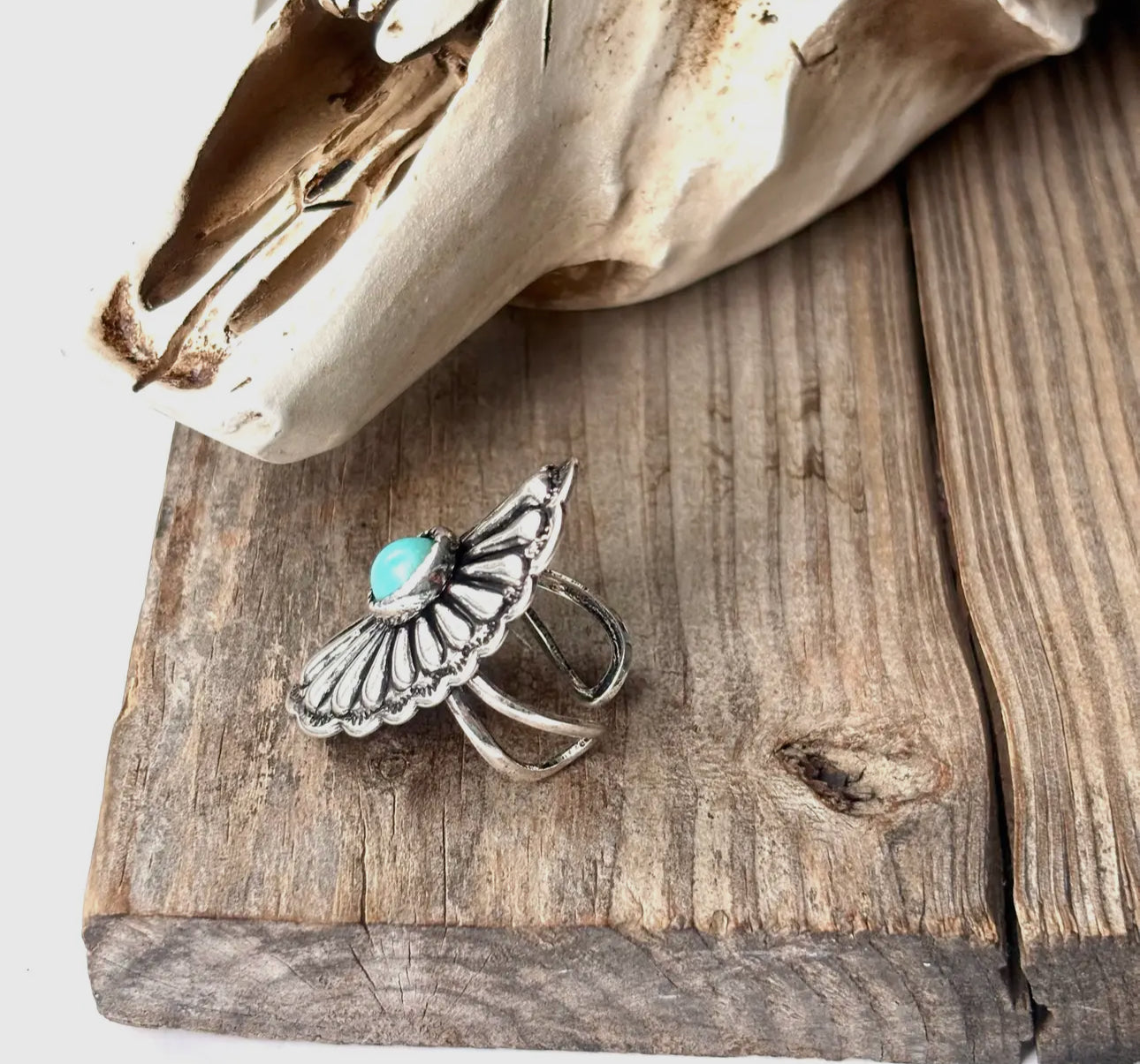 Oval Western Concho Turquoise Stone Cuff Ring
