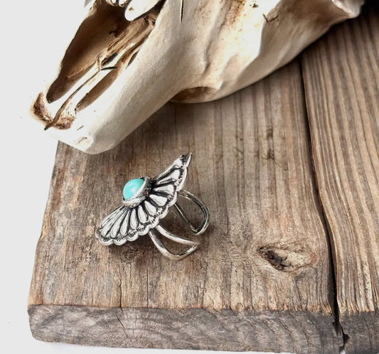 Oval Western Concho Turquoise Stone Cuff Ring