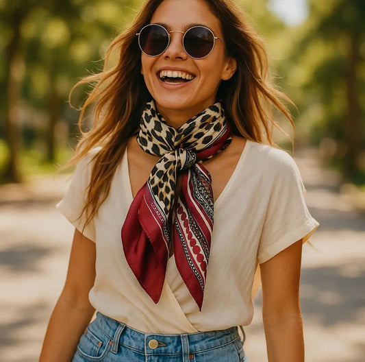 35X35" Wine Leopard Print Wild Rag