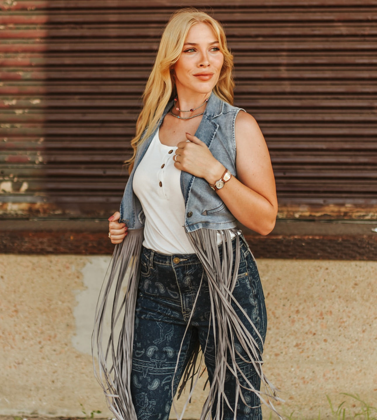 Stone Wash Denim Fringe
Denim Vest