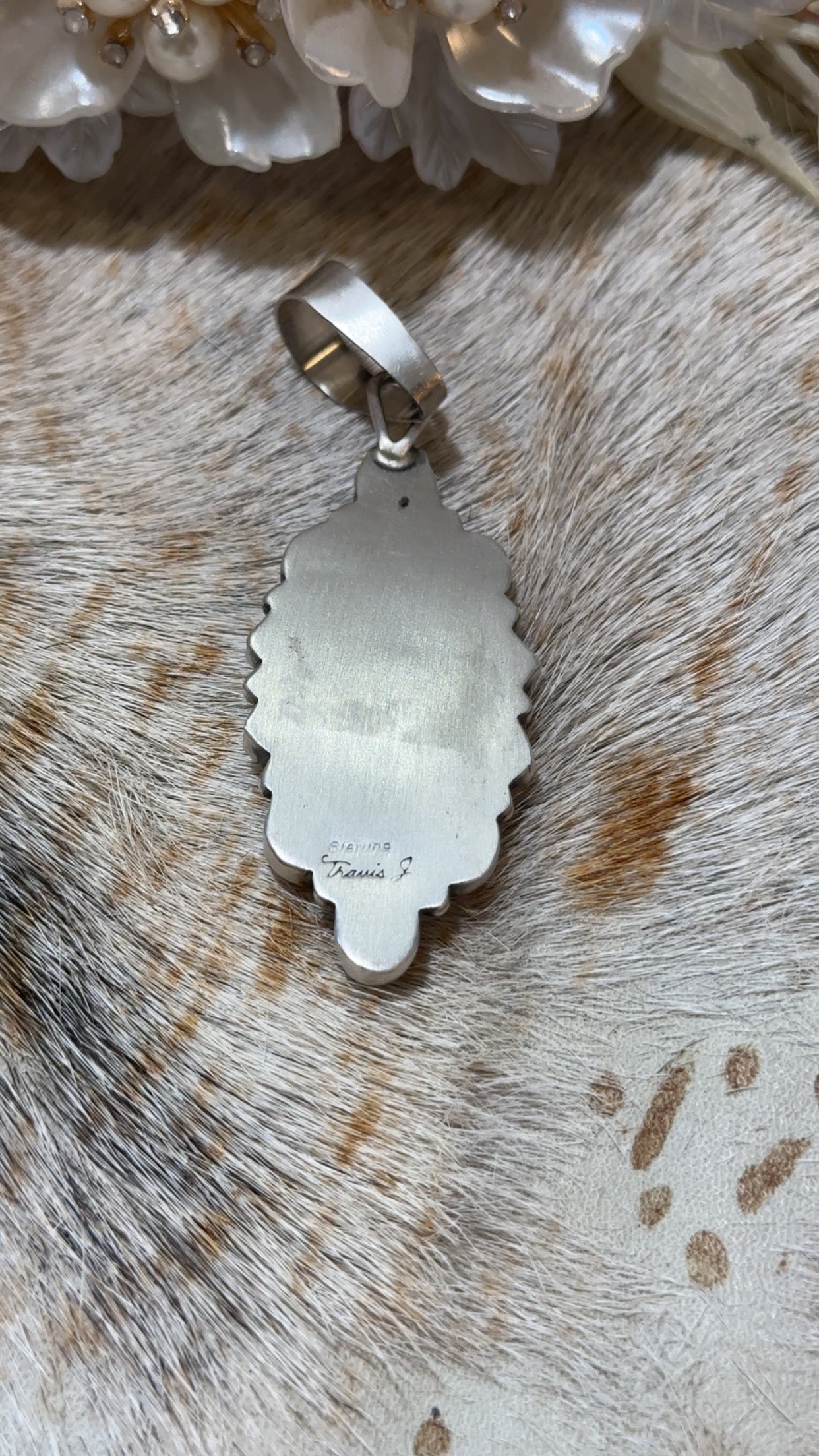 Authentic Stamped Pendant. Stones: Lapis,kingman turquoise, red and orange spiney oyster