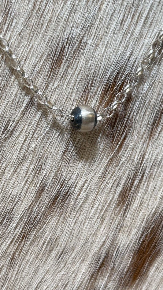 One medium size Sterling Navajo Pearl bead Chain Necklace.