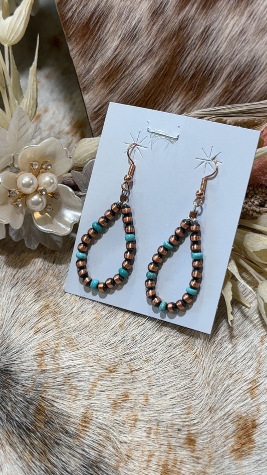 Copper pearl with kingman turquoise earrings