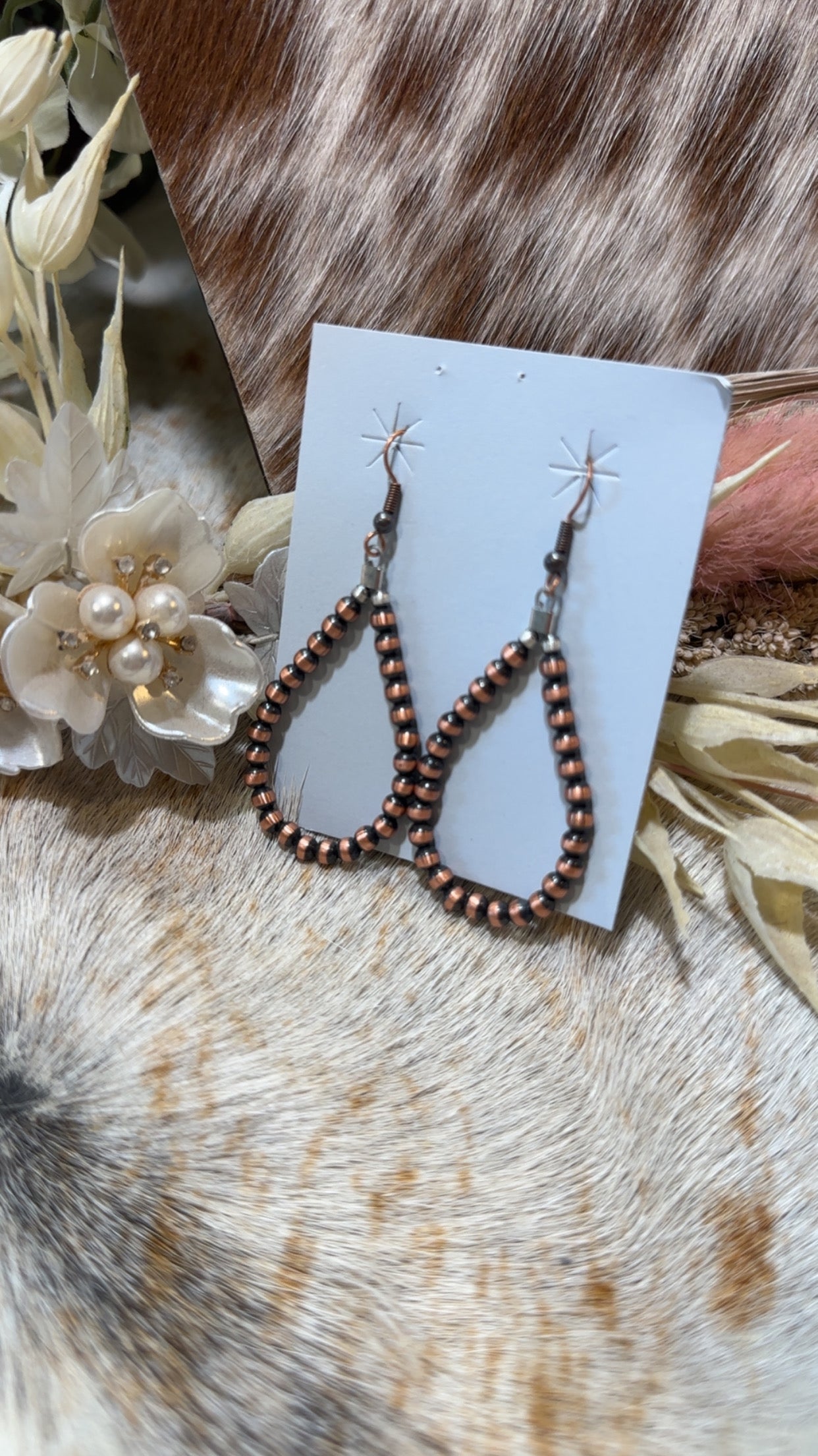 Copper pearl earrings