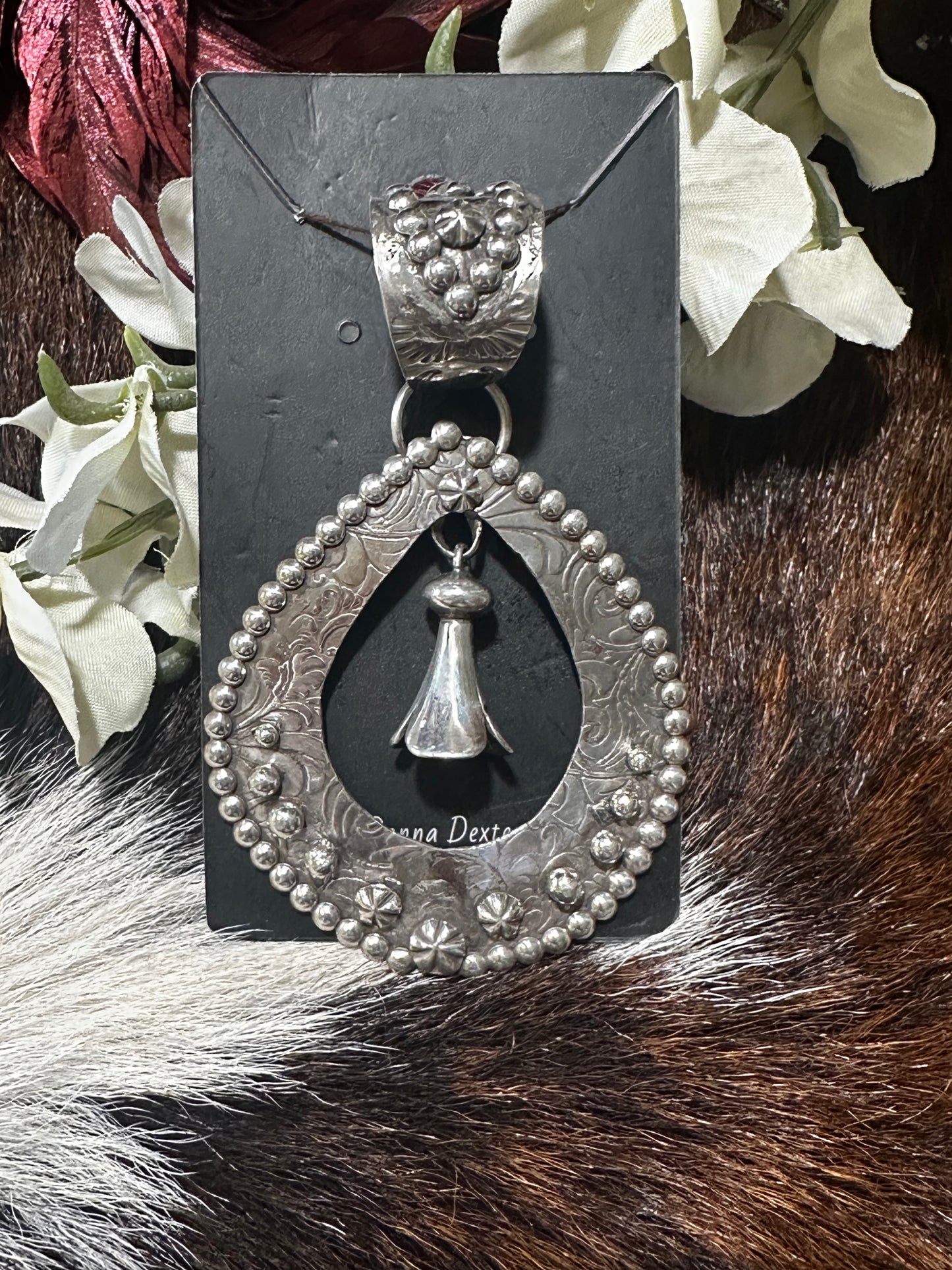 stamped sterling silver teardrop pendant