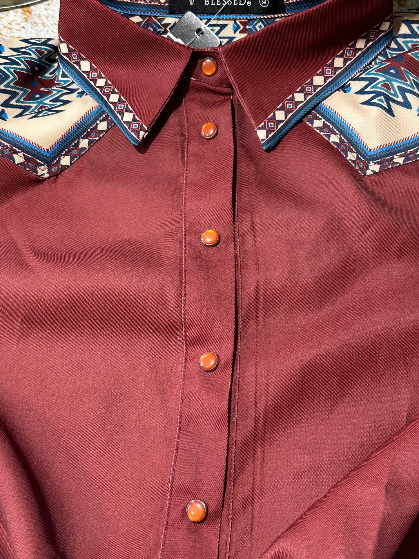 RUST AZTEC YOKE WESTERN BUTTON DOWN TOP